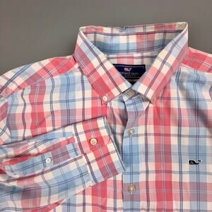 Vineyard Vines Whale Shirt Plaid XL Classic Fit Preppy Pink Blue